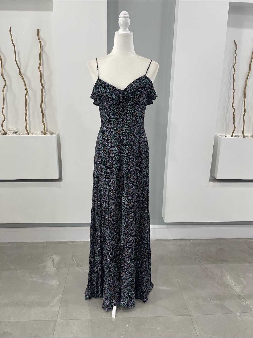 Kimchi Blue Black Multicolor Floral Ruffle Maxi Dress